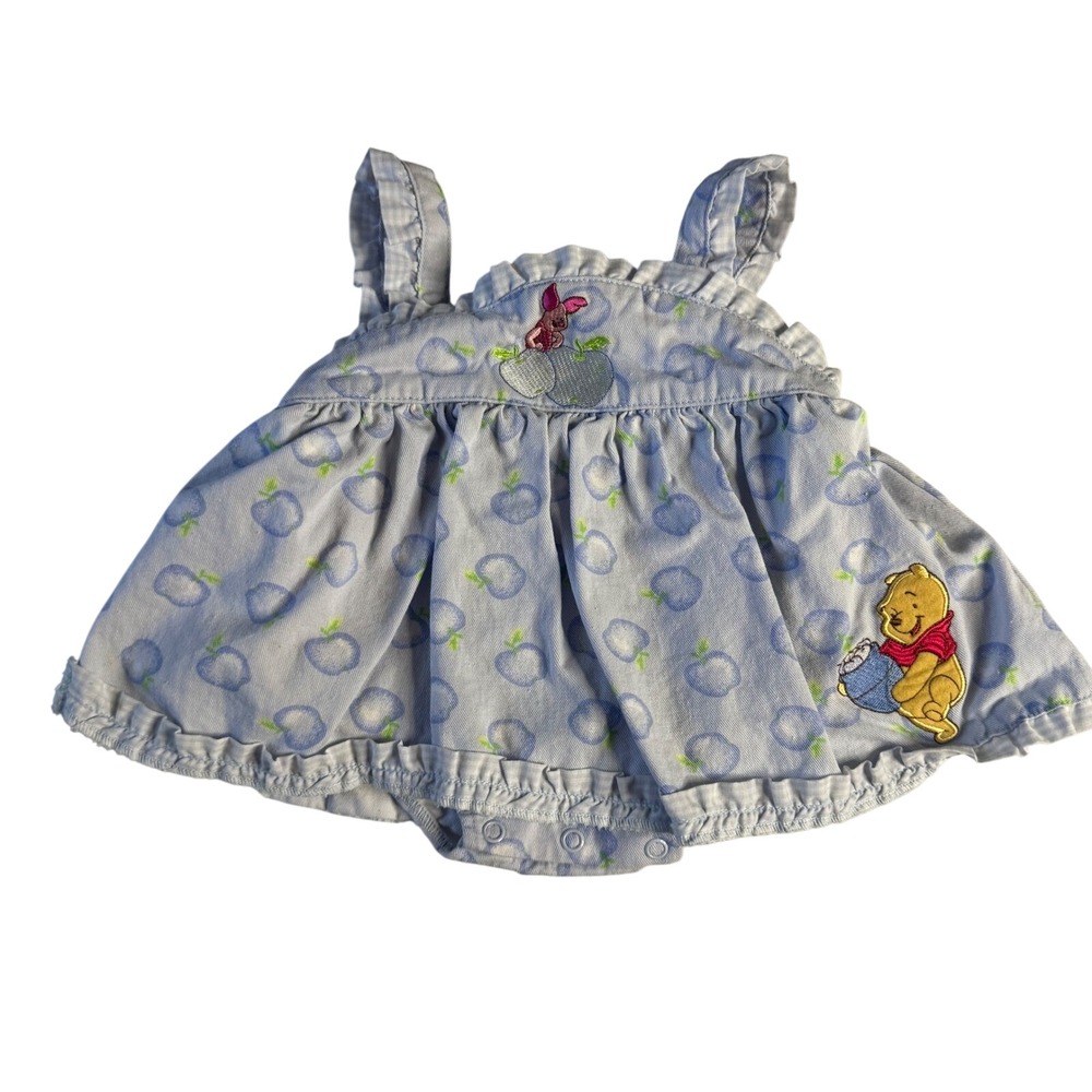 Disney Winnie the Pooh baby Vintage Embroidered piglet apple Romper Dress 3-6M